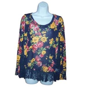 Basil Lola Floral Knit Lace Back Oversize Top - Small - NEW
